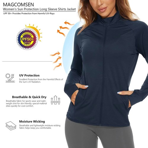 Women's UPF50+ Sun Protection Jacket Full-Zip Up Long Sleeve Lightweight Shirts - Picture 69 of 103