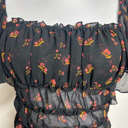 Body Free People Juliet Rosa Negro Crepúsculo Floral Volantes Transparente Hada Top - Imagen 7 de 13