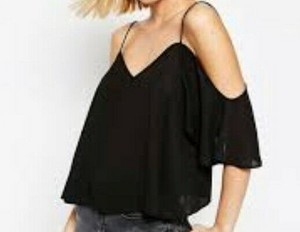 black v neck cold shoulder top