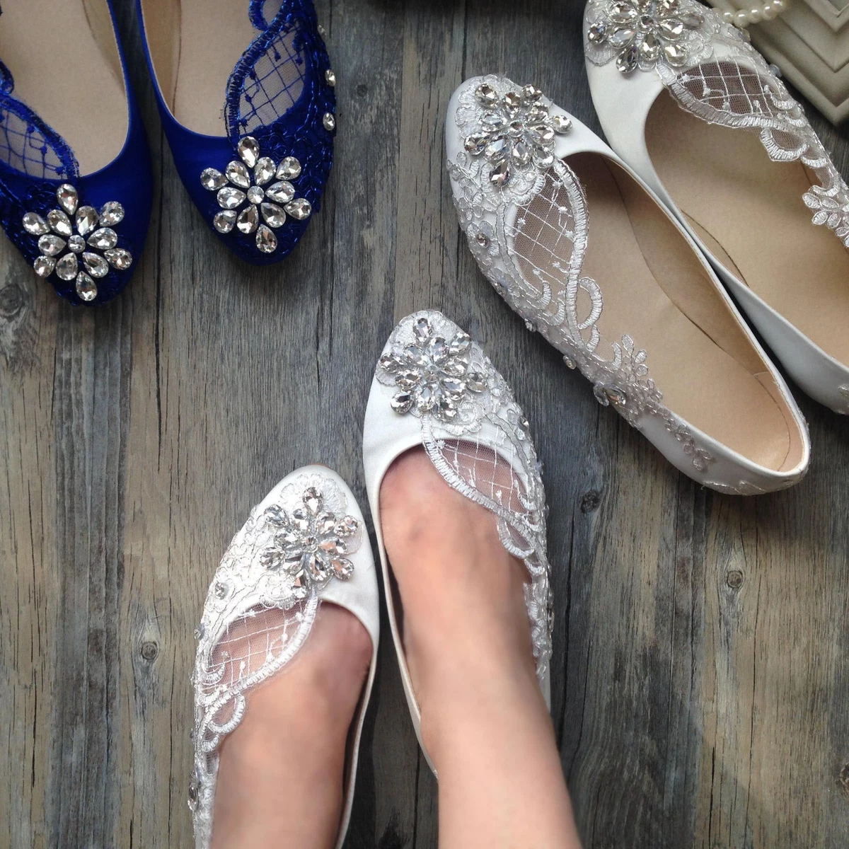 Navy lace 2025 flat shoes