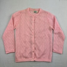 Vintage 1960s Miss Holly Neon Pink Pointelle Lace Preppy Cottage Cardigan Small