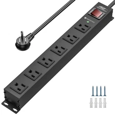 6 Socket Heavy Duty Power Outlet with Surge Protector, ETL Certified 6FT Cord