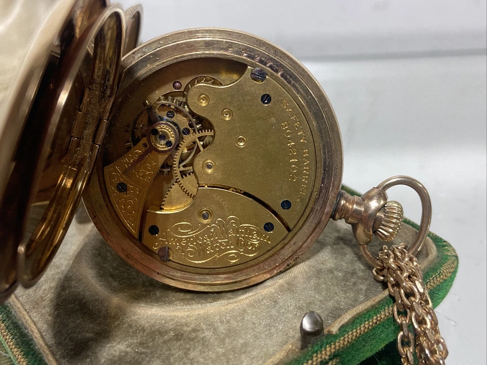 Винтажный. 1892-1893 American Waltham 14K золото заполненное птицы W & SB карманные часы цепочка - Изображение 4 из 4