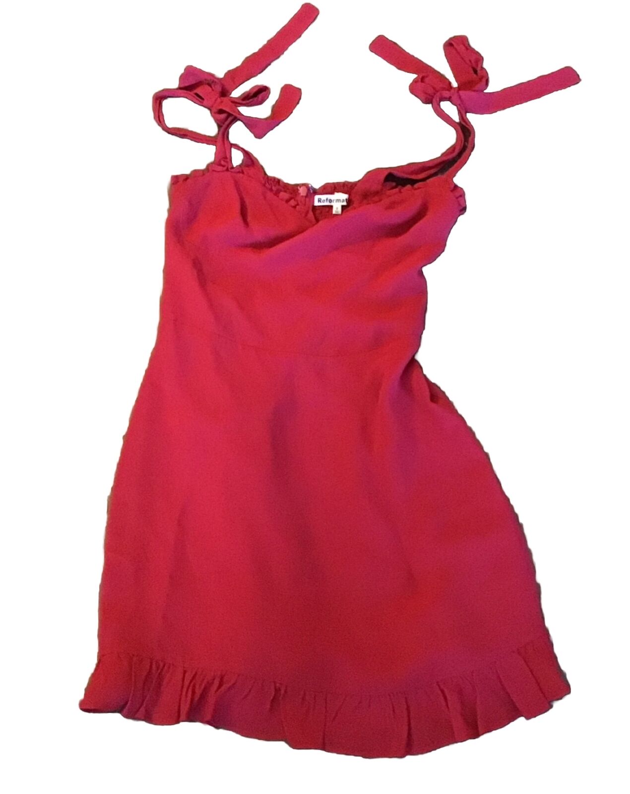 Reformation Red Christine Mini Dress Tie Shoulder… - image 2