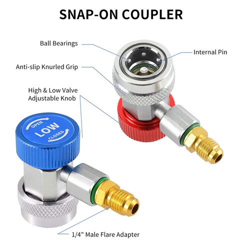 Adjustable R134A Adapter Fittings Quick Coupler High Low AC Freon Manifold Gauge - Picture 6 of 8