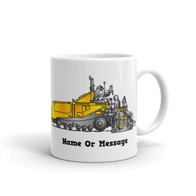 Personalized Asphalt Paver Mug. Ceramic Coffee Mug with Yellow Asphalt Paver