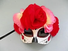 Day Of The Dead Halloween Masquerade Eye Mask W/ Flowers Pink Red By KBW New