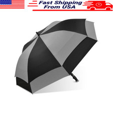 Double Canopy Golf Umbrella Auto Open Close Gray Black Wide Space Grip EUC New
