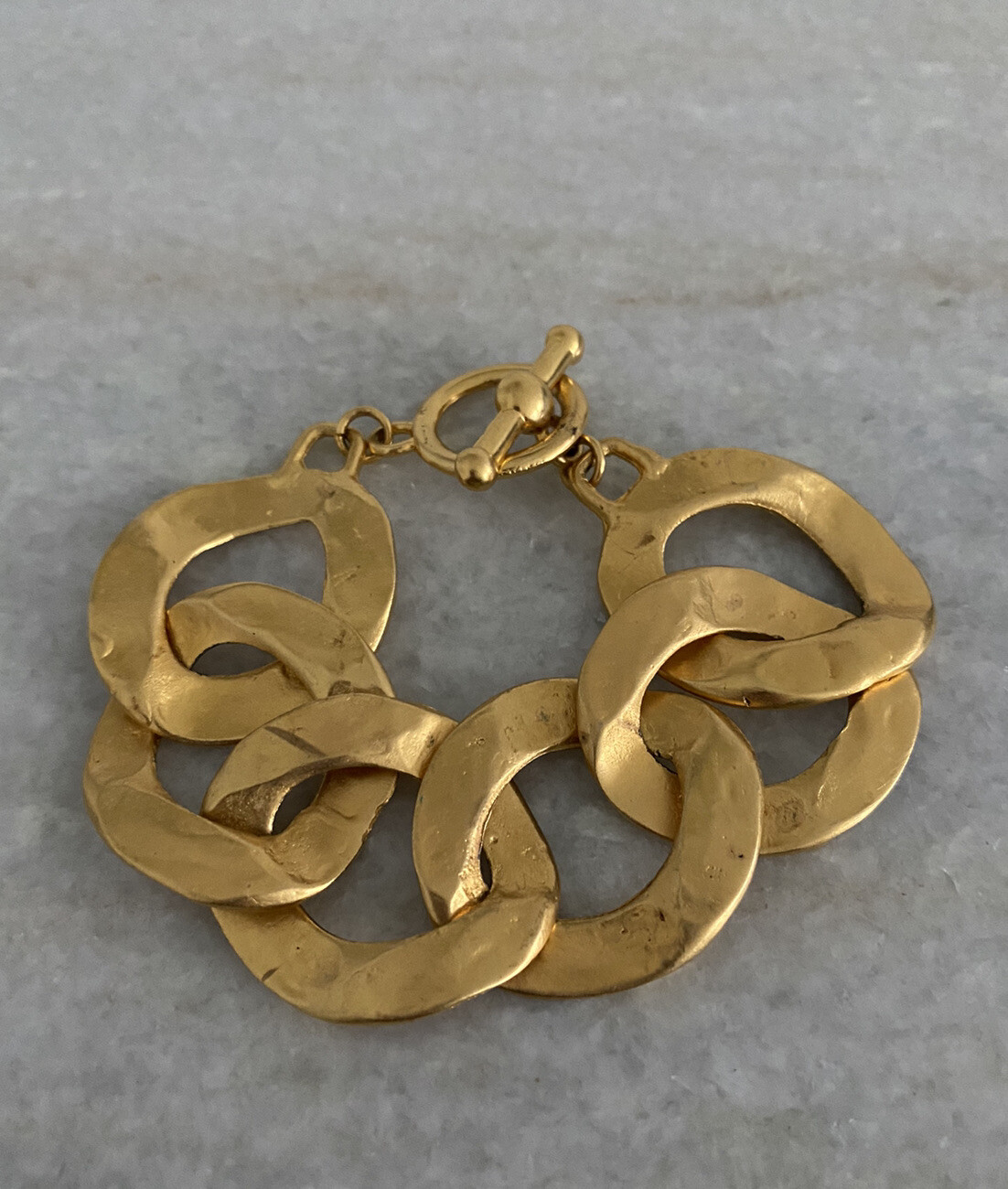 Vintage Kenneth Jay Lane Gold Hammered Curb Link … - image 2