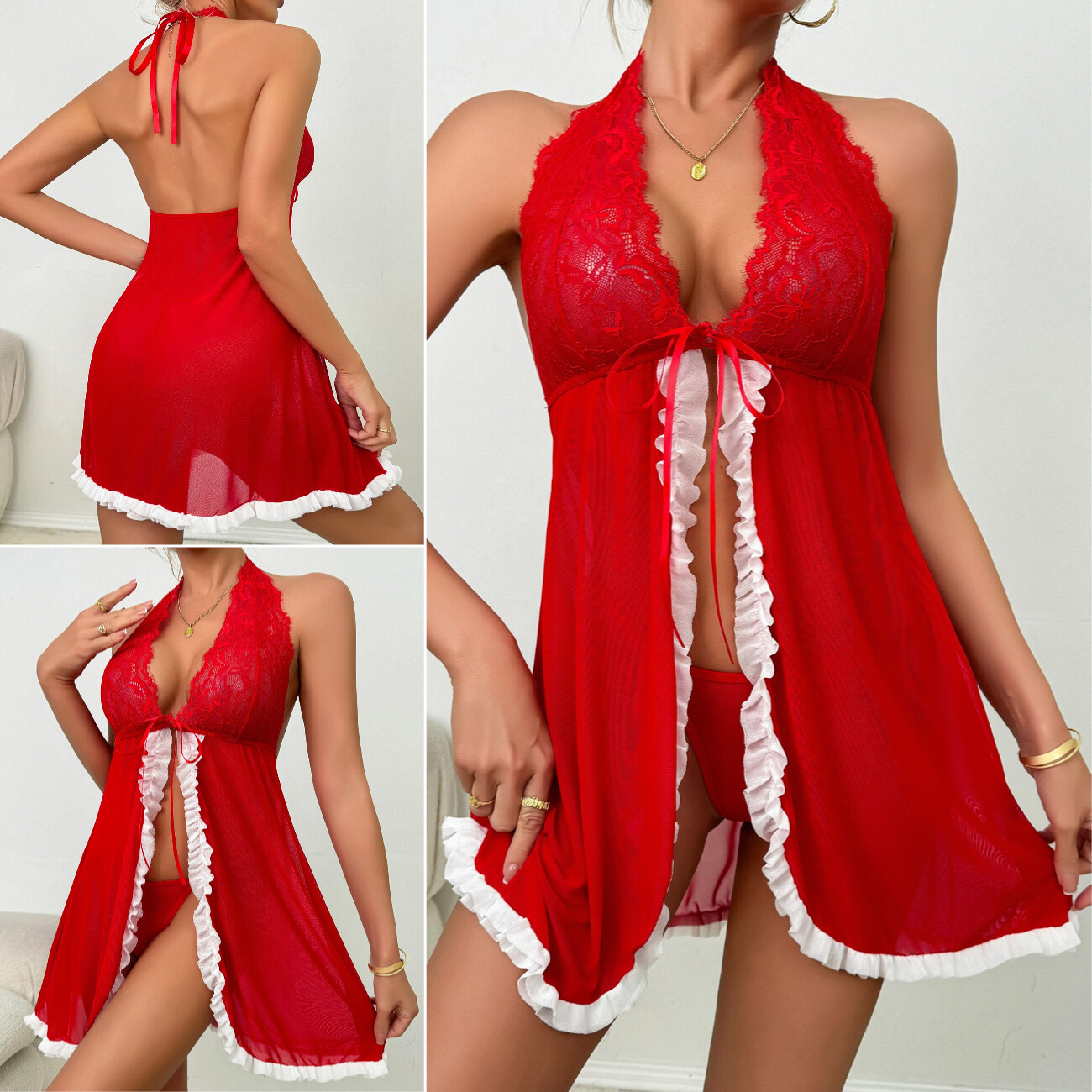 Sexy Women's Lingerie Floral Lace Sleepwear Underwear Dress See-Thru Babydoll US
