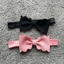 Set Of 2 Infant/Toddler Pink  Black Bow Headbands