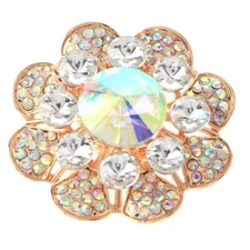 Gold Tone Stretch Metal Flower Ring With Rhinestone R1281-GAB