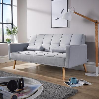 Doppel Schlafsofa klappbar Holzbeine geknöpfte Details 2 Kissen 3-Sitzer Sofa