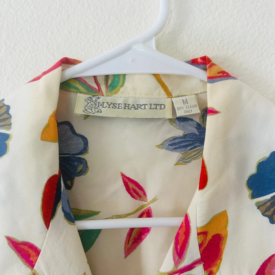 Top vintage Ilyse Hart Ltd para mujer floral con botones talla M tropical costero artístico Foto 3 de 4