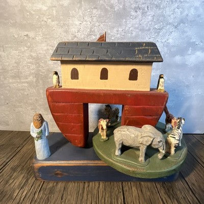 Vtg Wolf Creek Folk Art Eldora Iowa Wooden Noah s Ark Music Carousel 1980s Rare