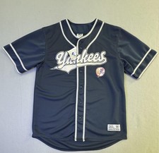 New York Yankees Jersey Mens Large Blue MLB Baseball Dynasty Button Front