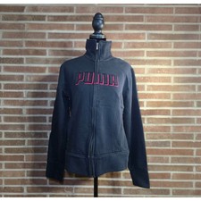 Vintage Puma Spellout Full-Zip Track Jacket Black Pink Logo Mock Neck