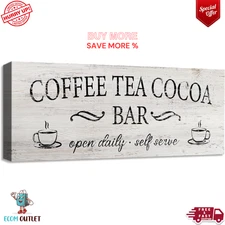 Coffee Tea Cocoa Bar Sign Decor Farmhouse Coffee Plaque with Wood Grain Retro Ca