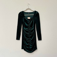 NWT Shein Green Velvet Ruched Long Sleeve Mini Dress Women Sz S Sweetheart Neck