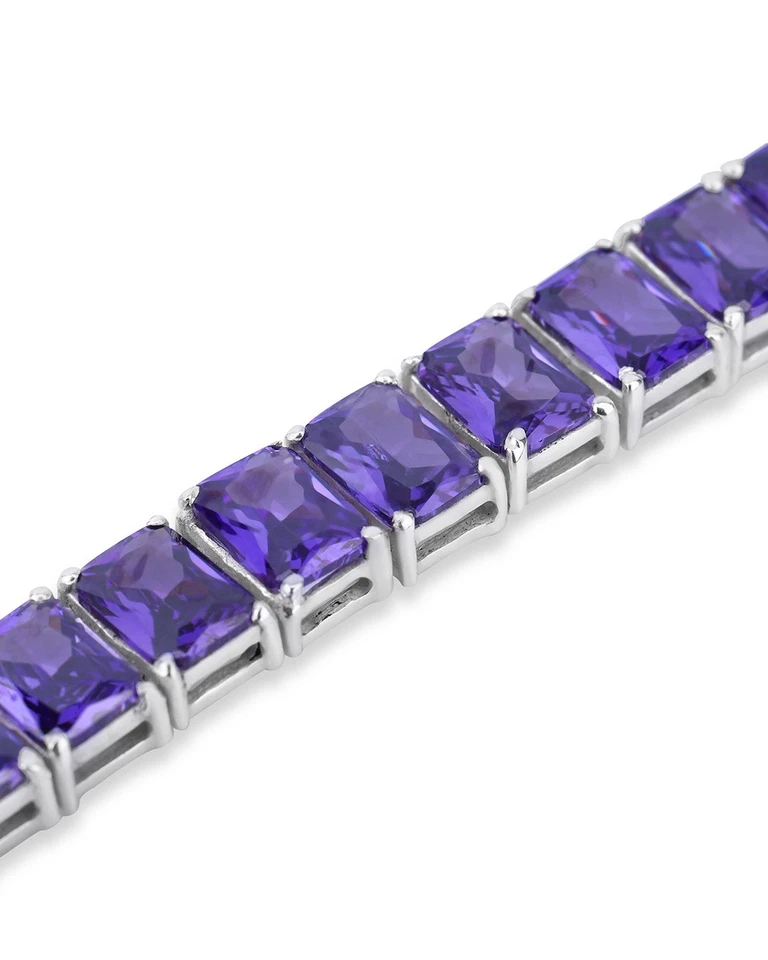 Brazalete Tenis Amatista Corte Esmeralda Simulado en Plata 925 Joyería Unisex Foto 3 de 4