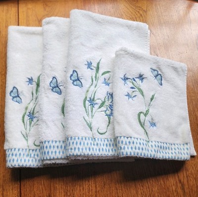 Yves Delorme White Ikat & Butterfly Bath Towels