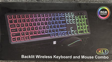 RGB Backlit KL1 Light up Rechargeable Wireless Keyboard  Mouse Combo Set NIB