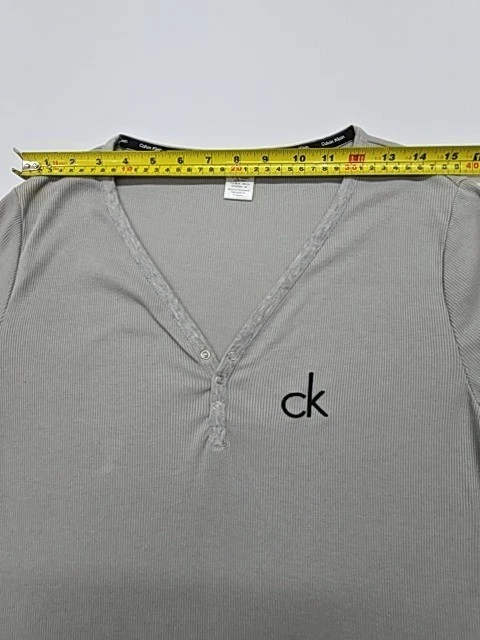 Chemise de nuit femme Calvin Klein grise Henley coton côtelé taille M... - Photo 4/4