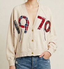 Free People Tricia Fix Cardigan Sweatshirt Lg 1970 Repurposed Vintage Reworked