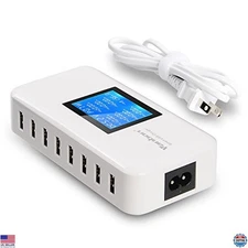 60W 8-Port USB Charging Station Hub with LCD for Phones & Tablets - Fast Charge