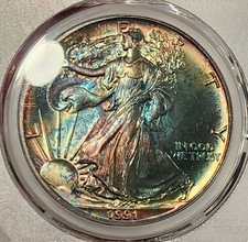 1991 Silver Eagle PCGS MS67 Rainbow Toned $1 ASE Coin