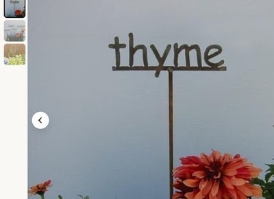 Brown Metal Stick Label for Thyme, Rectangular Outdoor Herb Marker