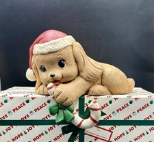 Vintage Hand Painted Ceramic Puppy Christmas Stocking Holder 8 in [1538]