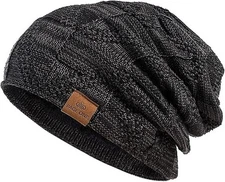 Mens Winter Slouchy Beanie Warm Fleece Lined Skull Cap Baggy Cable Knit Hat