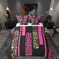 Leopard Comforter Set - 7 Pieces Rustic Cheetah Bedding with Geometric Stripes