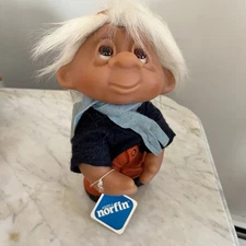 Vintage 10" Norfin 1431 Thomas Dam Troll Doll Blue Tag Denmark