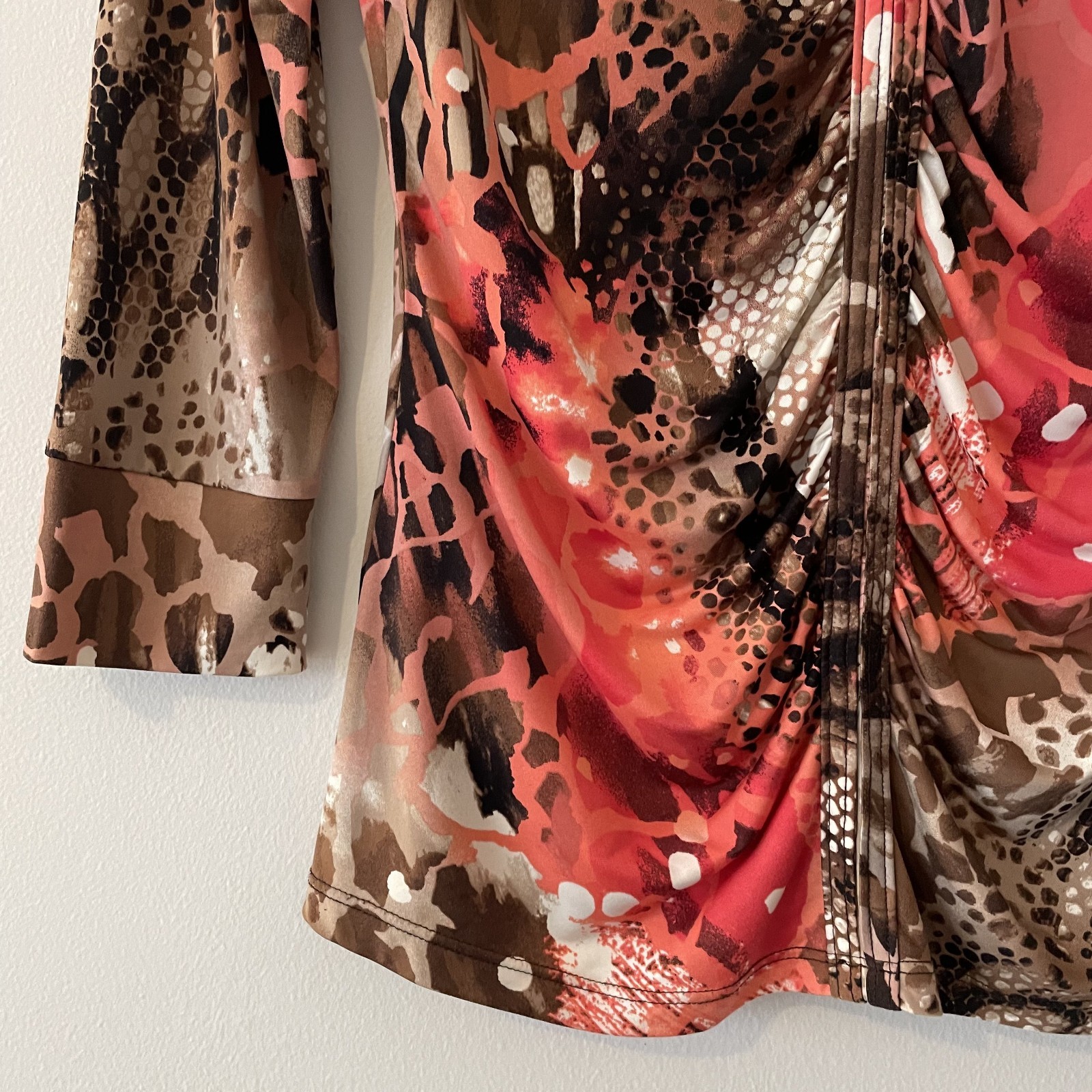 VTG Cache Ruched Button Front Collared Top S Stre… - image 6