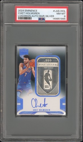 2024-25 Panini Eminence Logoman Silver Bar Chet Holmgren Auto /3 Thunder PSA 8