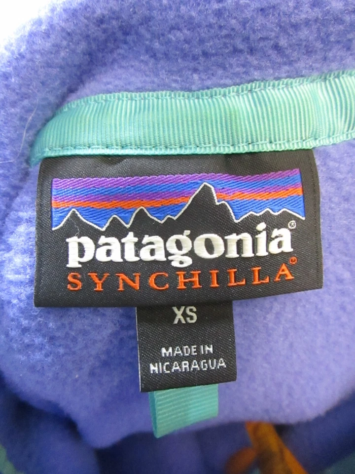 Suéter feminino Patagonia Synchilla Snap-T Xs azul amarelo lã para caminhada * - Imagem 3 de 4