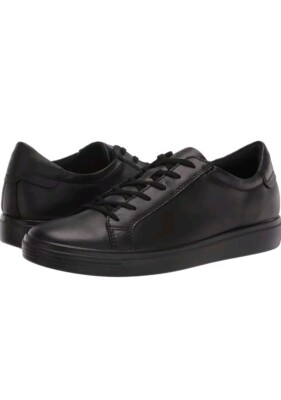 ECCO Women's Soft Classic Black Mono Leather Tie Sneakers EU 41 Size 10 - 10.5