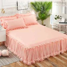 Elegant Bed Skirt Non-slip Mattress Cover Ruffled Lace Bed Skirt Bedsheet Cover