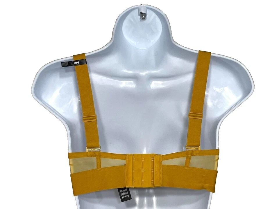 Sutiã feminino DKNY 34A transparente malha sem alças novo com etiquetas amarelo DK4939 - Imagem 3 de 4