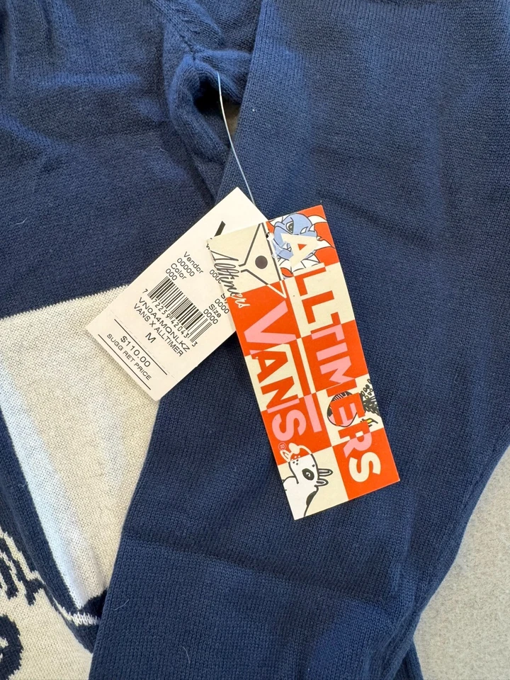 Vans Sweater Men's Medium New Alltimer Blue Knit Printed Pullover Crew MSRP $110 - Image 3 of 4