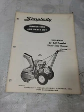 Simplicity Sno-Away Snow Blower Thrower Parts Manual Catalog Nos.221 Instruction