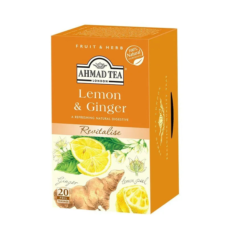 LEMON & GINGER Herbal Tea AHMAD 20 Tea Bags