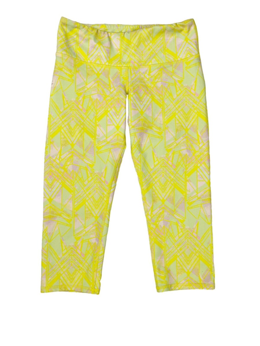 Alo Yoga Airbrush Capri Leggings Yellow Zest Indio Geometric Size