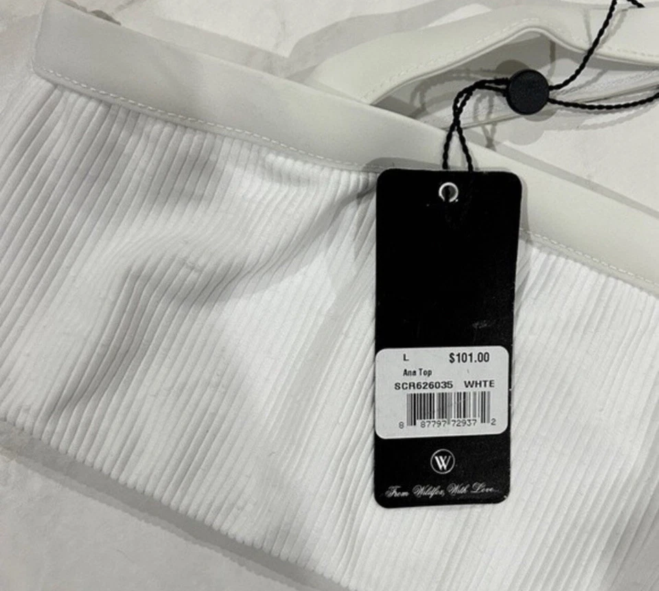 Top de Natación Wildfox Ana Blanco Acanalado Un Hombro TALLA L NUEVO Foto 4 de 4