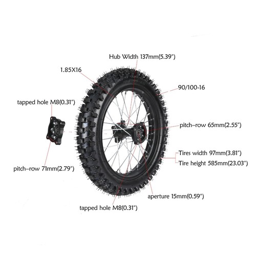 70/100-19 90/100-16 Wheel Rim Tire Disc Rotor for 125cc Pit Dirt Bike Apollo SSR - Picture 6 of 17