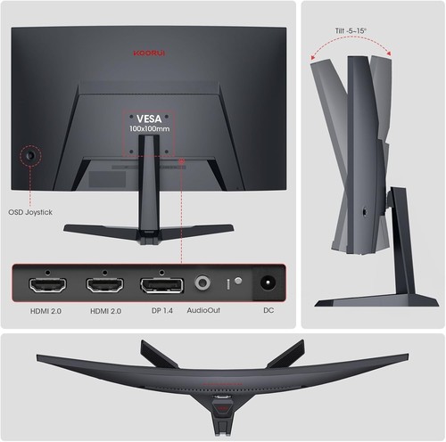 KOORUI 27E6CA 27" Curved Gaming Monitor - 165Hz, 1ms FHD, Adaptive Sync, HDMI/DP - Picture 7 of 7