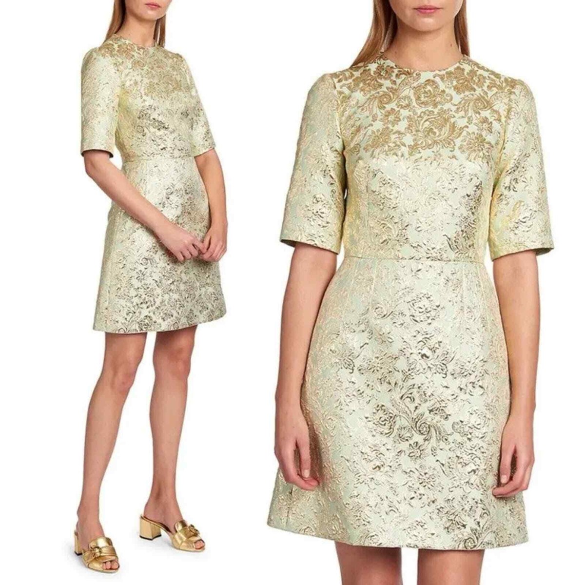 NWT Dolce & Gabbana Brocade Short-Sleeve Mini Dress in Mint NWT Dolce & Gabbana Brocade Short-Sleeve Mini Dress in Mint