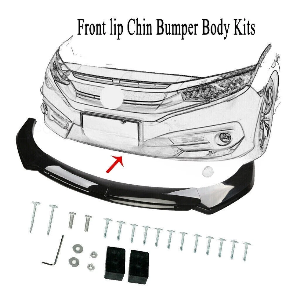 For MITSUBISHI Mirage G4 Front Bumper Lip Splitters Spoiler Body Kit +Strut Rods Foto 4 de 4